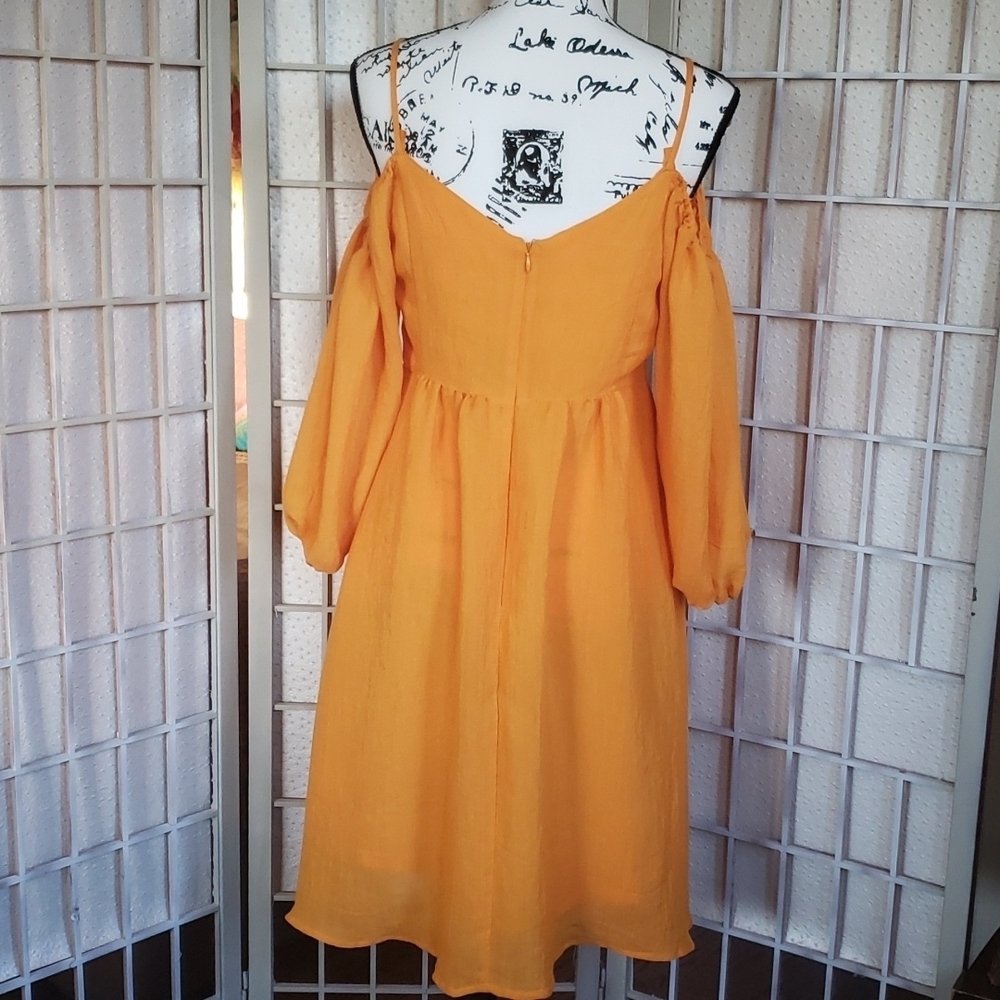 Moulinette Soeurs by Anthro yellow cold shoulder long sleeve high waist dress S - Picture 4 of 7